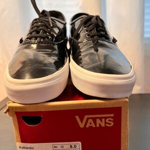 Vans Black Patent Leather Authentic Sneakers with Iconic Waffle Sole